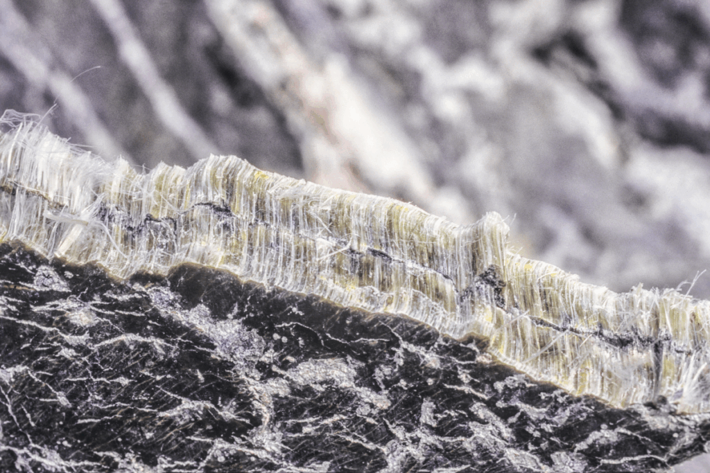 Close-up of asbestos fibres, white and grey
