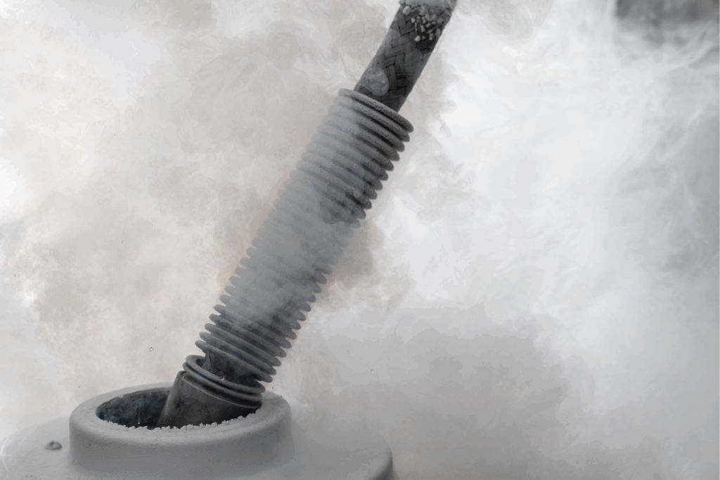 White nitrogen gas is leaking out of a tube