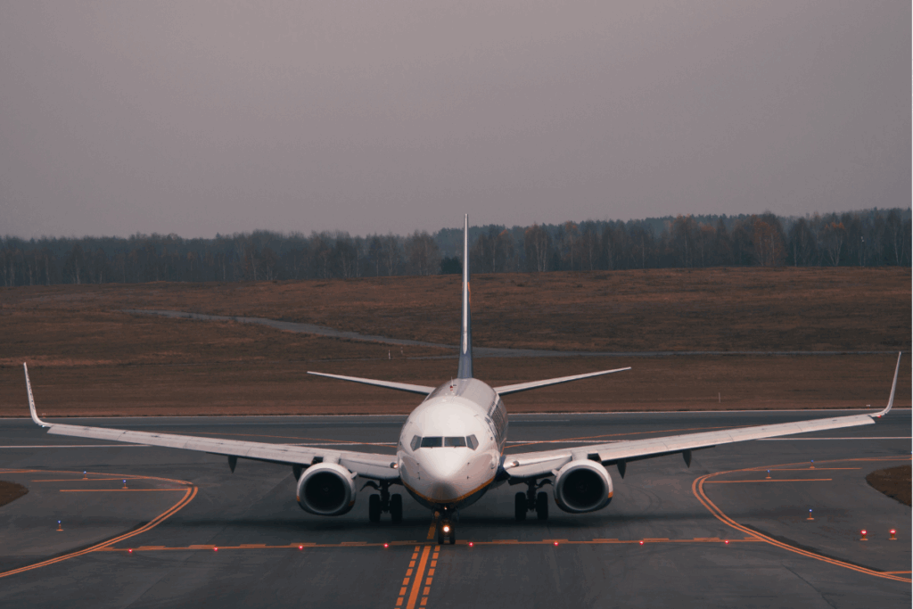 A large jetliner sitting on top of an airport runway with trees in the background