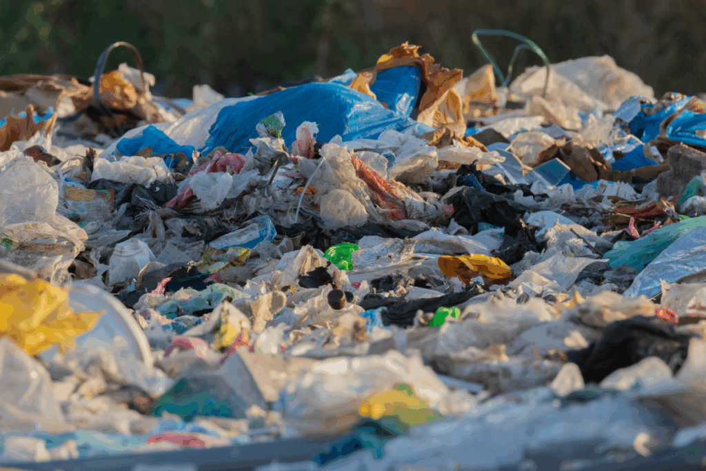 Large waste dump with plastics and other materials