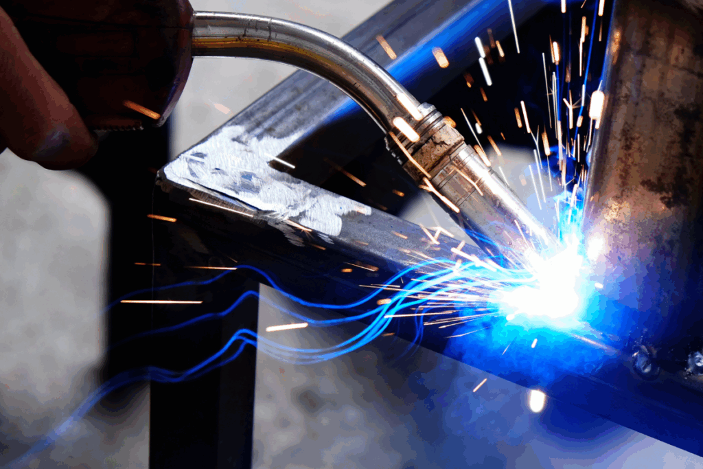 Close-up of welding metal and sparks flying