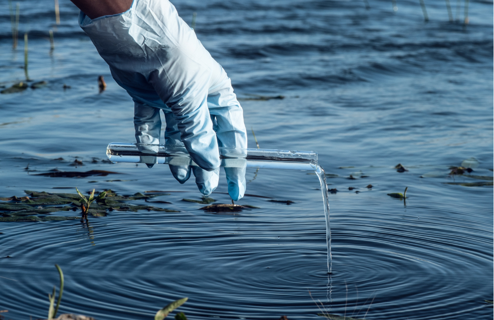 Hand holding test tube to check water