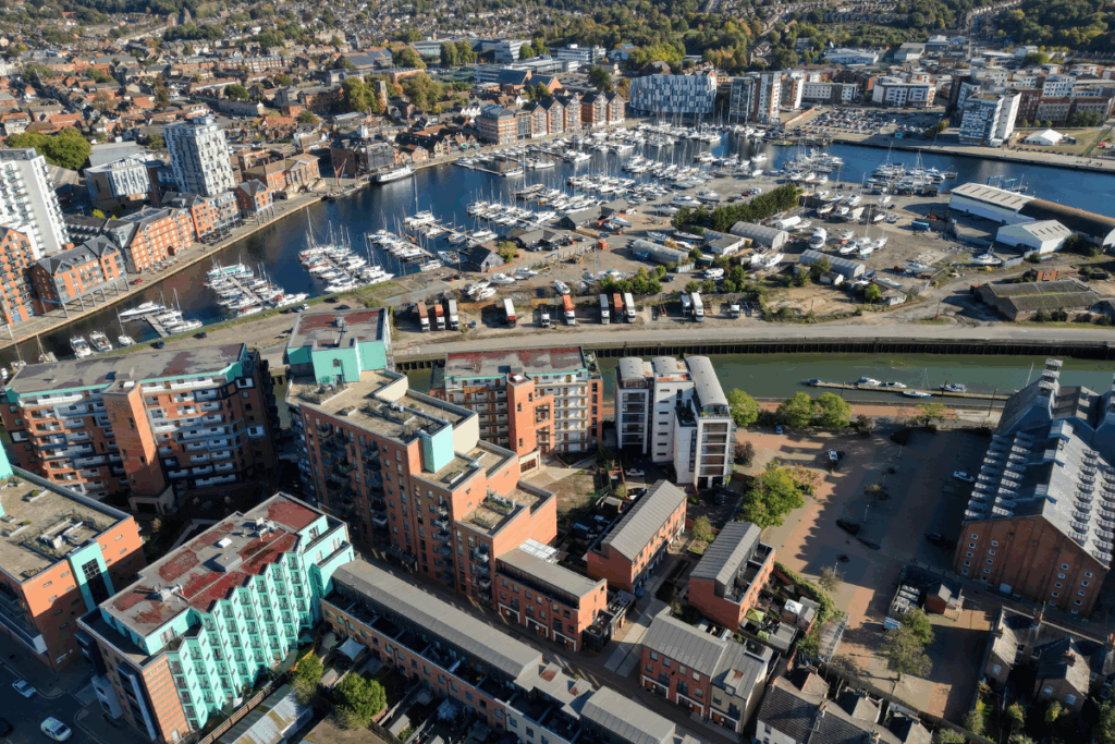 A daylight Aerial view of Ipswich in Suffolk