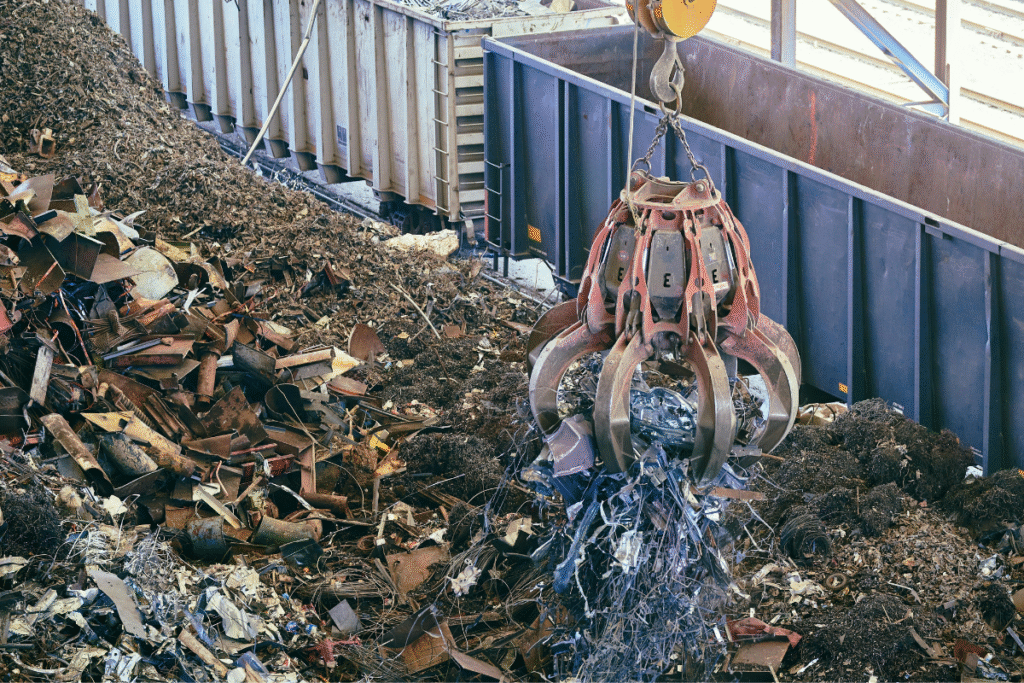 a scrap metal site with machinery
