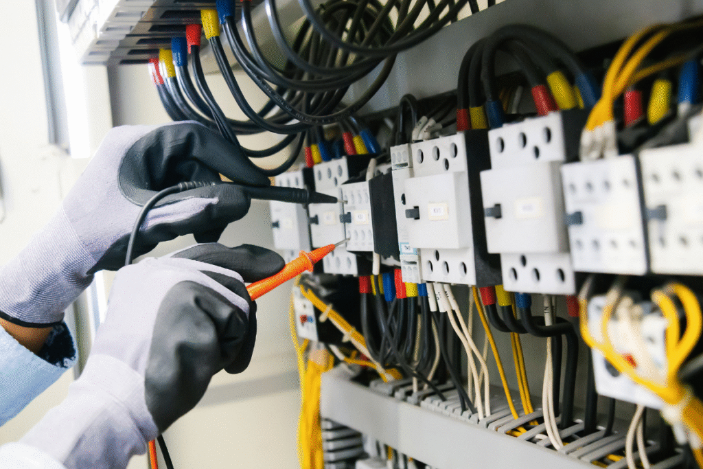 Electrical work is being carried out