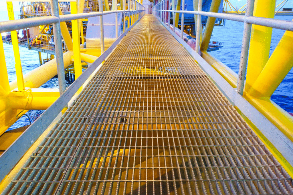 offshore rig walkway above the north sea