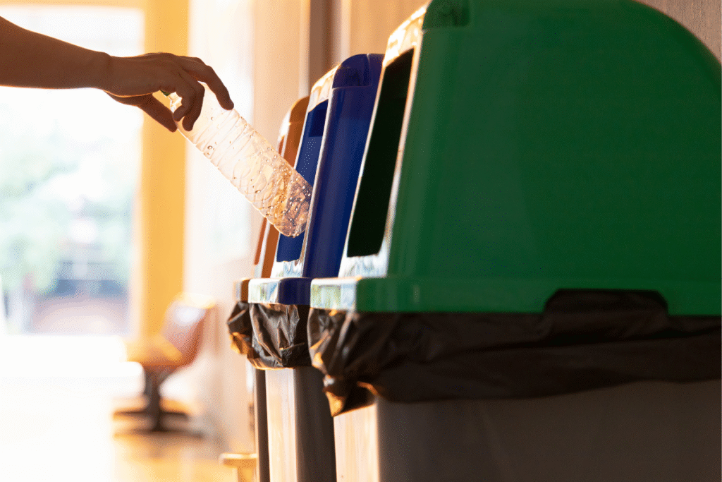 recycling bins in a line