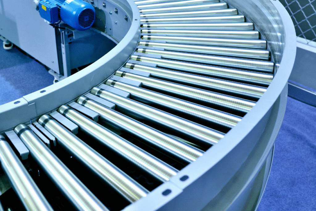 clinical loading conveyor with metal rollers