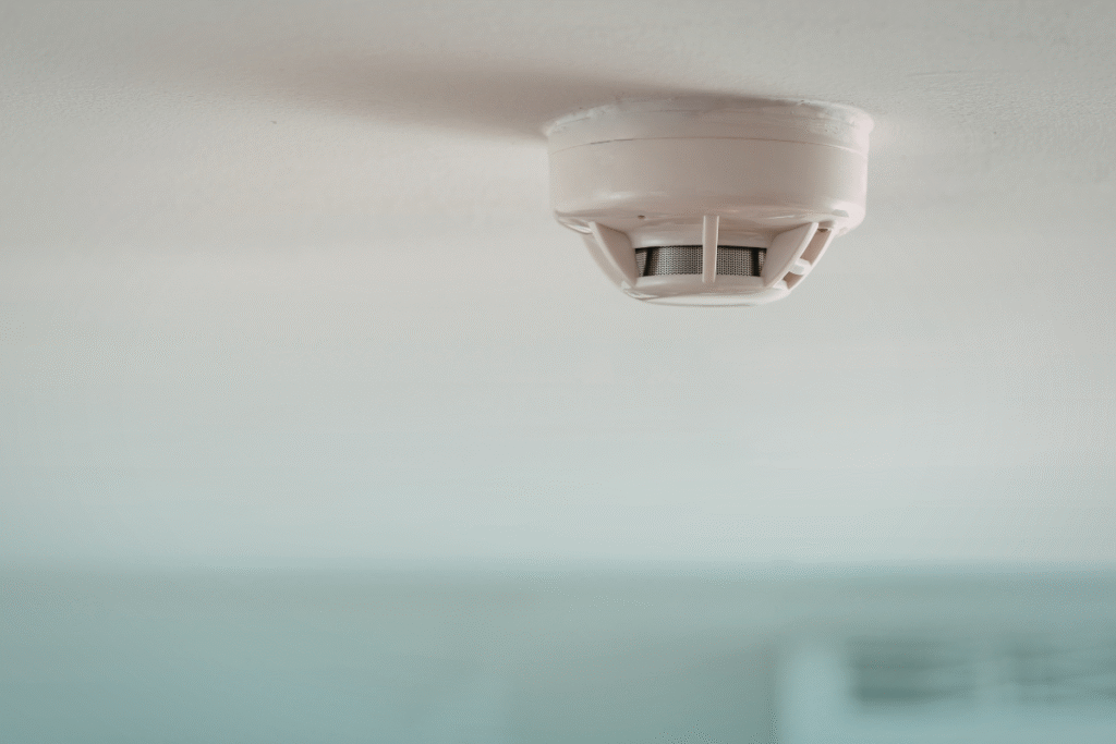 fire smoke alarm on the ceiling of a residential property