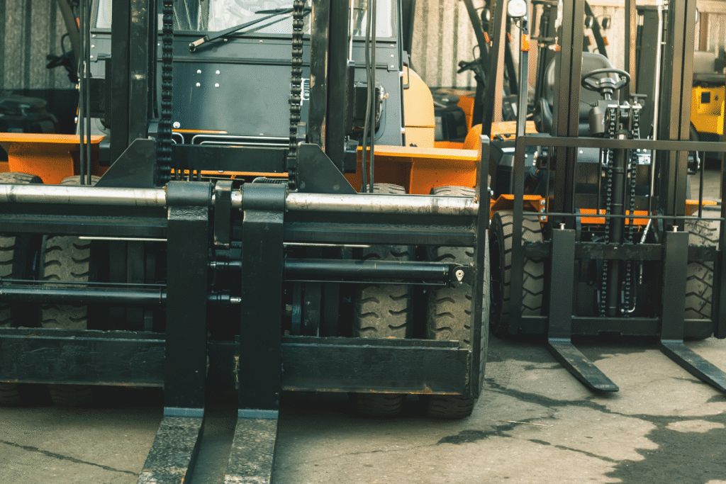 forklift trucks parked stationary on site