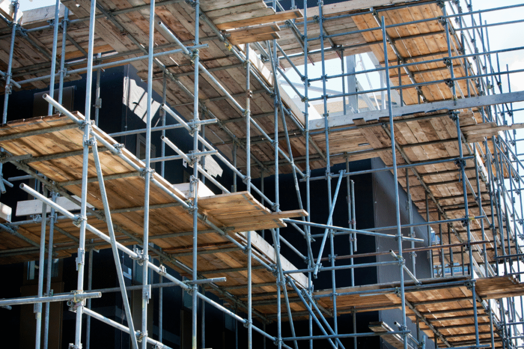 Scaffolding on a high-rise building.
