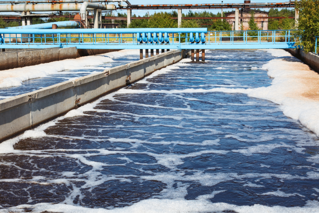 Water treatment is being carried out at a water treatment facility