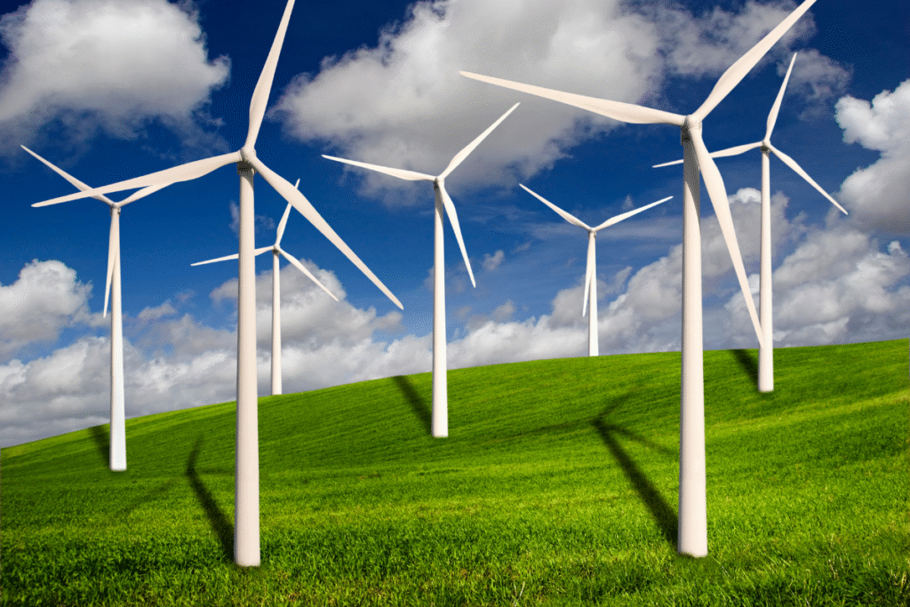 Wind turbines in a field