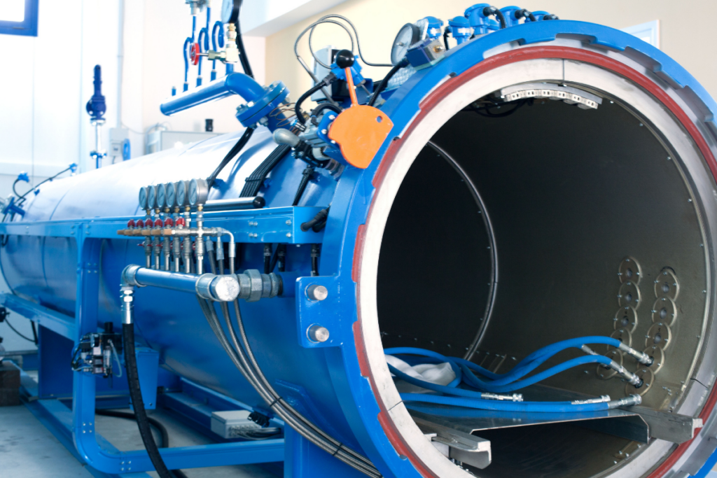 blue industrial autoclave machine