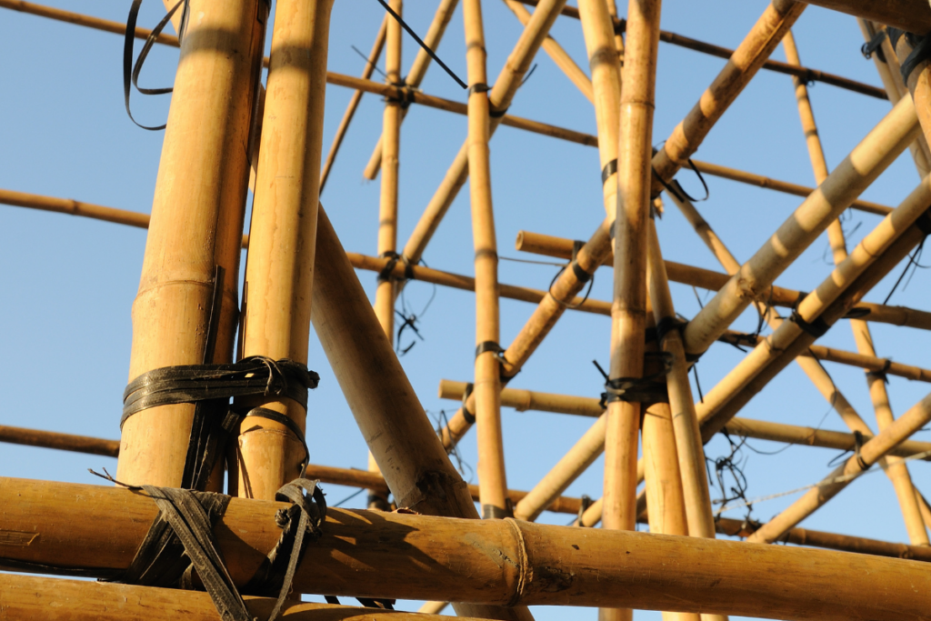 Bamboo scaffolding with blue sky