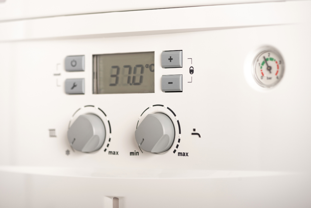 Gas boiler showing the temperature